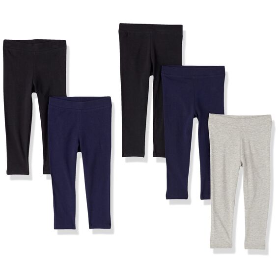 Amazon Essentials Mädchen Leggings, 5er-Pack, Grau Meliert/Marineblau/Schwarz, 3 Jahre