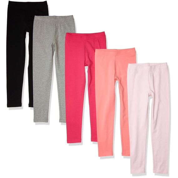 Amazon Essentials Mädchen Leggings, 5er-Pack, Grau Meliert/Hellrosa/Pfirsich/Rot/Schwarz, 3 Jahre