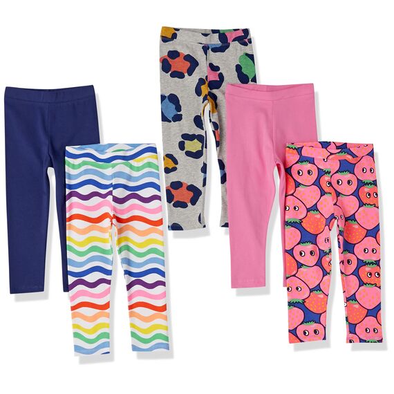Amazon Essentials Mädchen Leggings, 5er-Pack, Blau/Erdbeeren/Grau/Rosa/Wellen, 11-12 Jahre