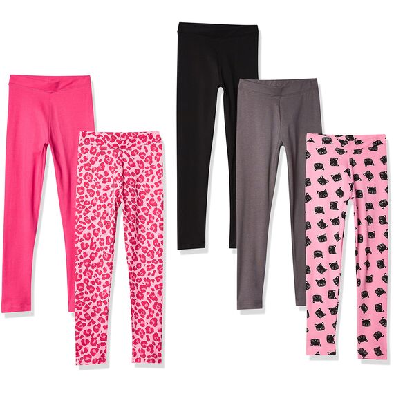 Spotted Zebra Toddler Girls' 5-Pack Leggings, Pink Cat, 4T