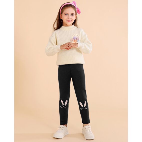Adorel Mädchen Thermo Leggings Gefüttert Baumwolle Stickerei Winter Warm Hosen Schwarze Einzelne 104-110 EU (Herstellergröße 110)