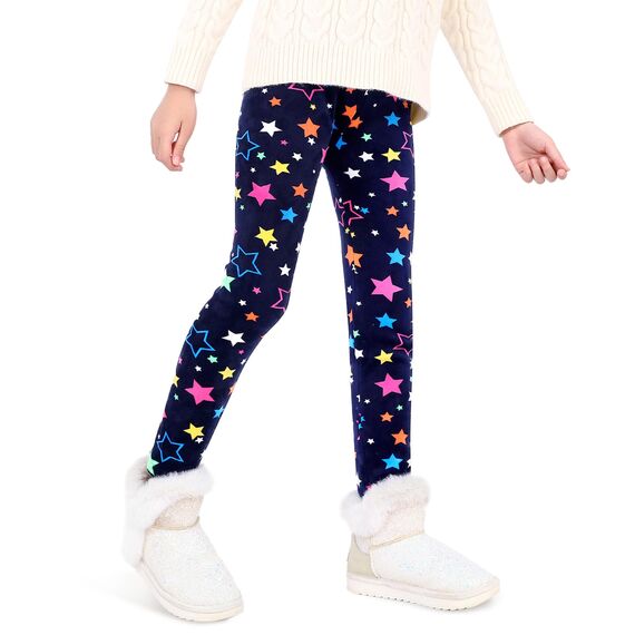 Domee Mädchen Leggings Gefüttert Thermoleggings Winter Warme Hosen 2er-Pack Sterne und Punkte 104-110 (Herstellergröße 110)