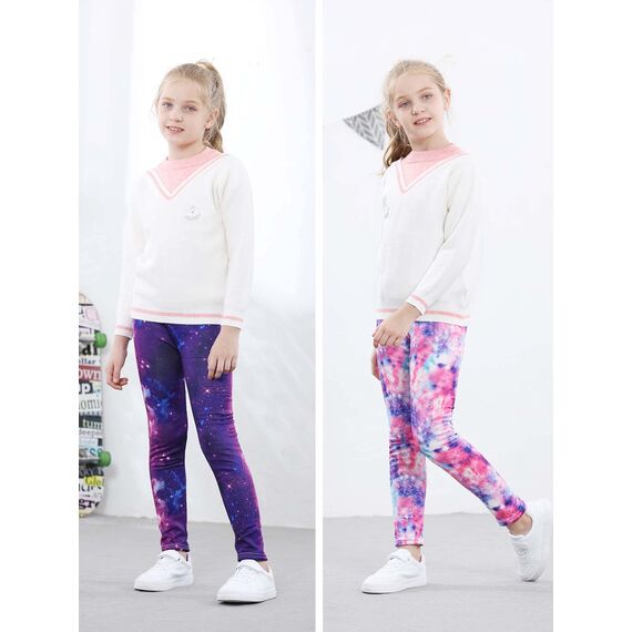 Adorel Mädchen Thermoleggings Bunt Gefütterte Winter Hosen Leggings 2er-Pack Galaxis Rosa & Violett 140-146 EU (Herstellergröße 150)