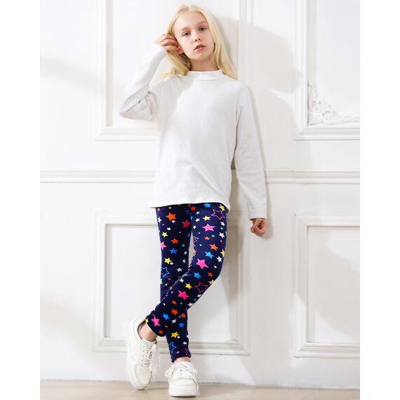 Domee Mädchen Leggings Gefüttert Thermoleggings Winter Warme Hosen 2er-Pack Sterne und Punkte 152-158 (Herstellergröße 160)