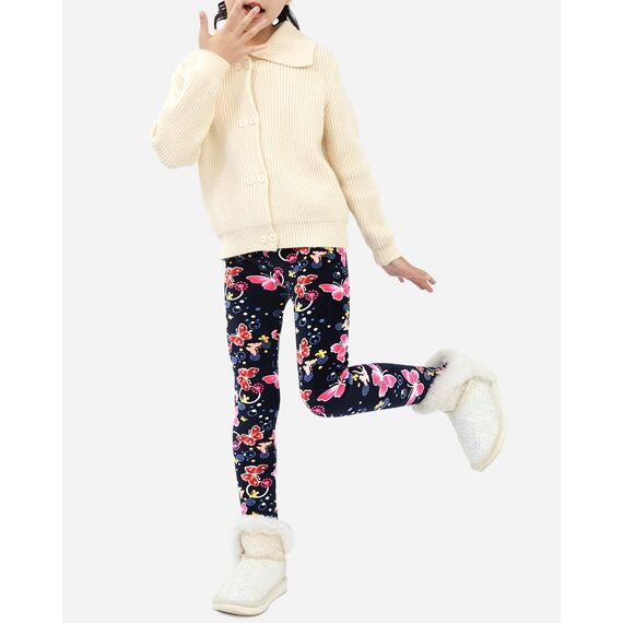 Domee Mädchen Leggings Gefüttert Thermoleggings Winter Warme Hosen 2er-Pack Schmetterlingsdruck 134-140 (Herstellergröße 140)