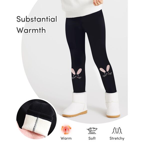 Adorel Mädchen Thermo Leggings Gefüttert Baumwolle Stickerei Winter Warm Hosen Schwarze Einzelne 140 EU (Herstellergröße 150)