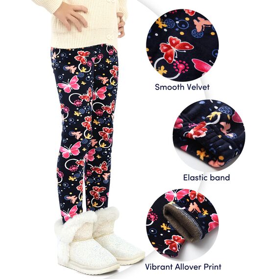 Domee Mädchen Leggings Gefüttert Thermoleggings Winter Warme Hosen 2er-Pack Schmetterlingsdruck 116-122 (Herstellergröße 120)