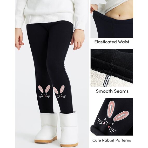 Adorel Mädchen Thermo Leggings Gefüttert Baumwolle Stickerei Winter Warm Hosen Schwarze Einzelne 122-128 EU (Herstellergröße 130)