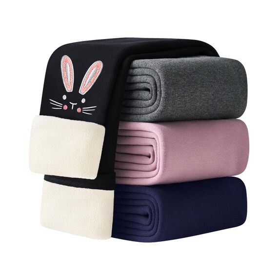 Adorel Mädchen Thermo Leggings Gefüttert Baumwolle Stickerei Winter Warm Hosen Schwarze Einzelne 134 EU (Herstellergröße 140)