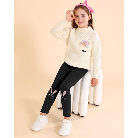 Adorel Mädchen Thermo Leggings Gefüttert Baumwolle Stickerei Winter Warm Hosen Schwarze Einzelne 122-128 EU (Herstellergröße 130)