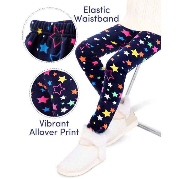 Domee Mädchen Leggings Gefüttert Thermoleggings Winter Warme Hosen 2er-Pack Sterne und Punkte 140-146 (Herstellergröße 150)