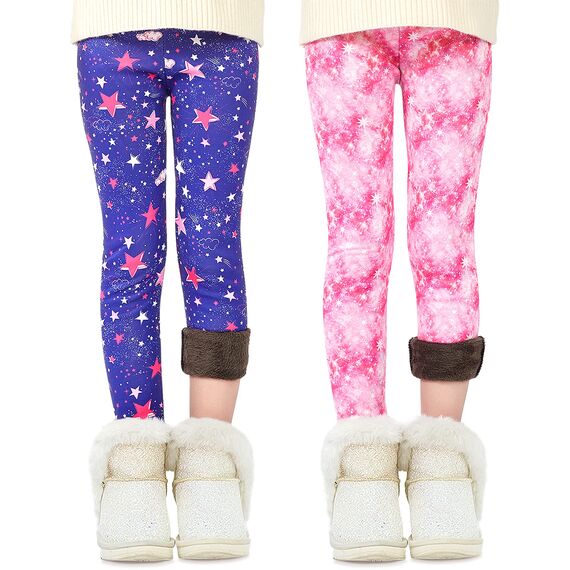 Adorel Mädchen Thermoleggings Bunt Gefütterte Winter Hosen Leggings 2er-PackRosa Sterne & Lila Sterne 128 EU (Herstellergröße 130)