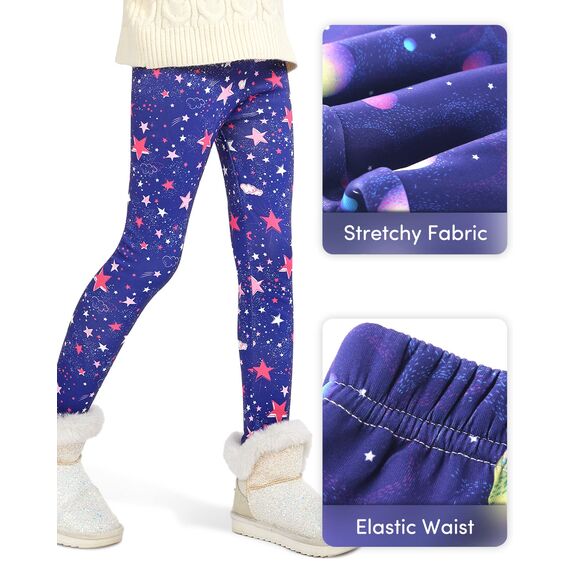 Adorel Mädchen Thermoleggings Bunt Gefütterte Winter Hosen Leggings 2er-PackRosa Sterne & Lila Sterne 128 EU (Herstellergröße 130)