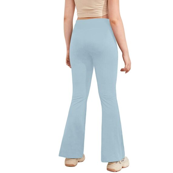 Haloumoning Mädchen Leggings Schlaghosen V Crossover Flared Yogahose Schlag Sporthose Kinder Ausgestellte Hosen für Yoga, Tanz, Laufen Blau 5-6 Jahre