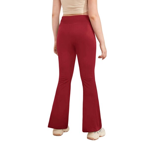 Haloumoning Mädchen Leggings Schlaghosen V Crossover Flared Yogahose Schlag Sporthose Kinder Ausgestellte Hosen für Yoga, Tanz, Laufen Weinrot 13-14 Jahre