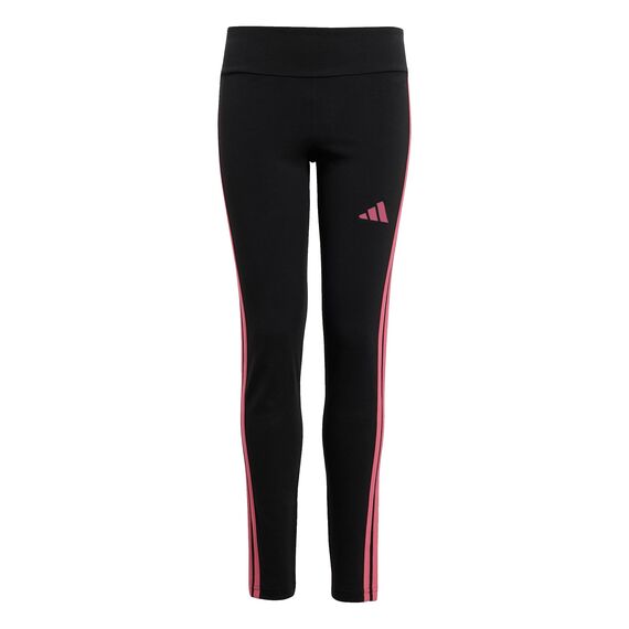 adidas Girl's Essentials 3 Stripes Leggings, Black/pink Fusion, 9-10 Years
