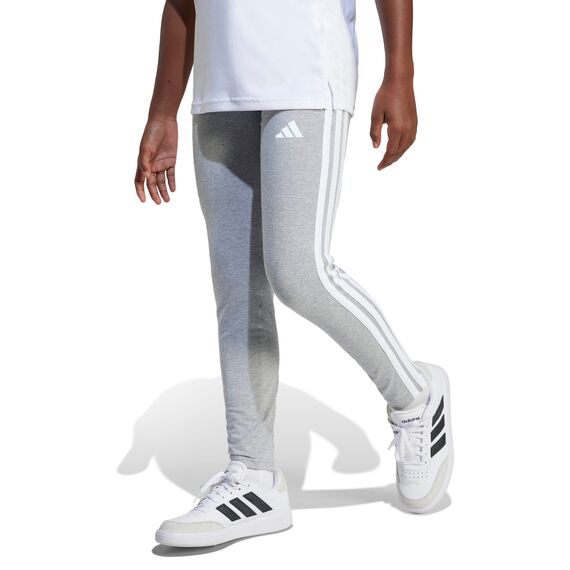 adidas Girl's ESSENTIALS 3 STRIPES LEGGINGS, medium grey heather/white, 9-10 Years