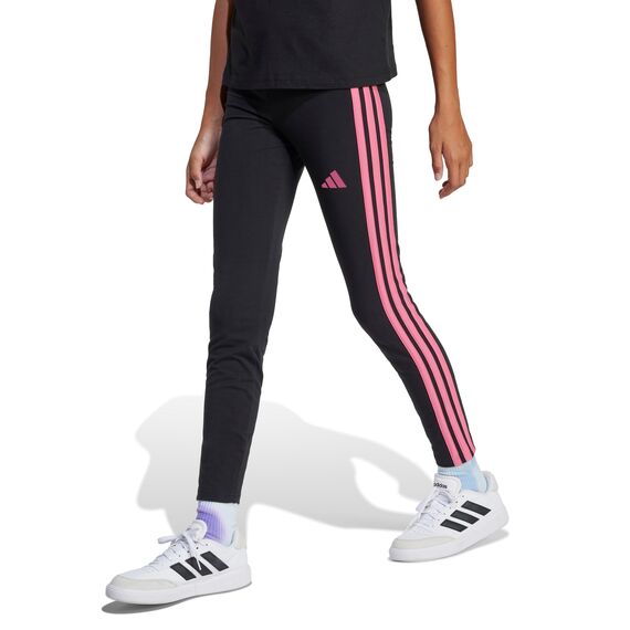adidas Girl's Essentials 3 Stripes Leggings, Black/pink Fusion, 11-12 Years