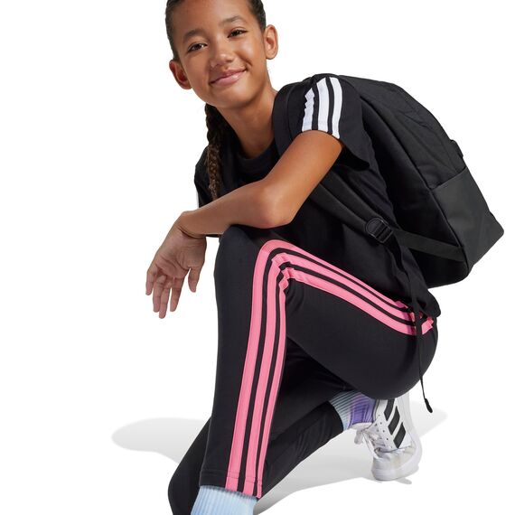 adidas Girl's Essentials 3 Stripes Leggings, Black/pink Fusion, 13-14 Years