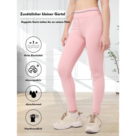 Aiseyi Sportleggins Kinder Mädchen Komfortable Sporthose Sport Leggings Lang Yoga Leggings für Jogging Training Sportunterricht Rosa 150