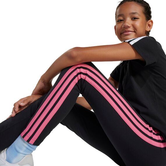 adidas Girl's Essentials 3 Stripes Leggings, Black/pink Fusion, 13-14 Years