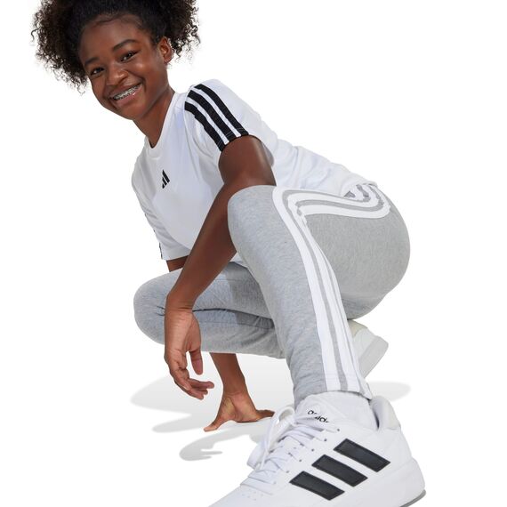 adidas Girl's ESSENTIALS 3 STRIPES LEGGINGS, medium grey heather/white, 7-8 Years