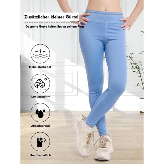 Aiseyi Sportleggins Kinder Mädchen Komfortable Sporthose Sport Leggings Lang Yoga Leggings für Jogging Training Sportunterricht Blau 160