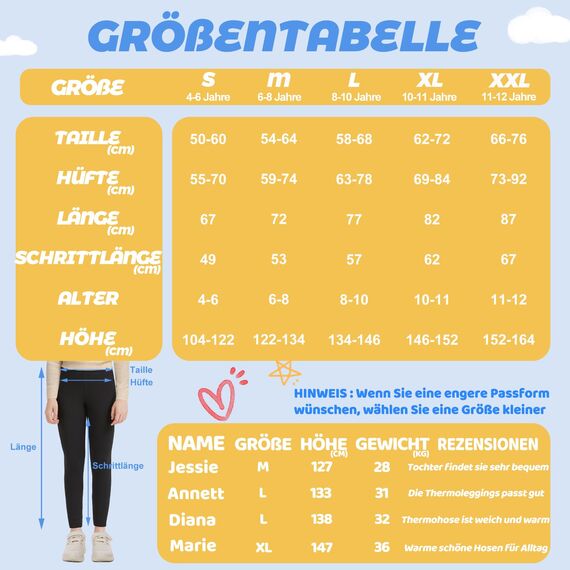 DDOBB 2er Pack Thermo Leggings Mädchen Gefütterte Winter Leggins Mit Fleece Kinder High Waist Thermounterwäsche Dicke Warm Lange Hose für Alltag(Schwarz+Hellgrau, XL=(146-152))