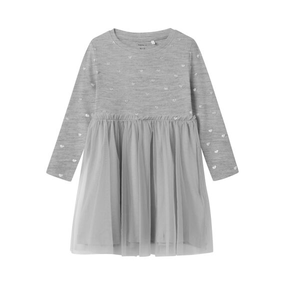 Name IT Mädchen Nmfnadja Ls Dress Noos, Grey Melange, 122