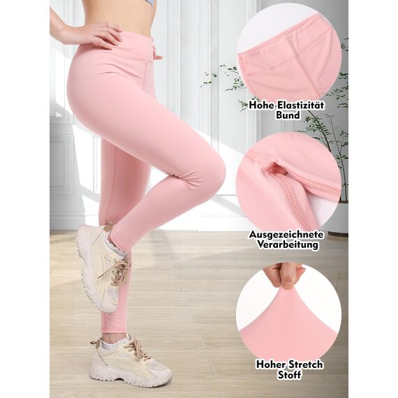 Aiseyi Sportleggins Kinder Mädchen Komfortable Sporthose Sport Leggings Lang Yoga Leggings für Jogging Training Sportunterricht Rosa 120
