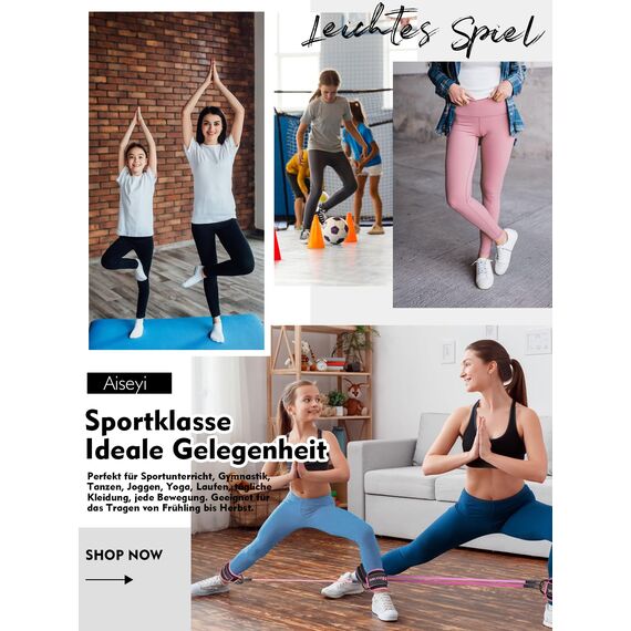 Aiseyi Sportleggins Kinder Mädchen Komfortable Sporthose Sport Leggings Lang Yoga Leggings für Jogging Training Sportunterricht Blau 120