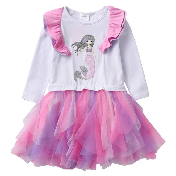 VIKITA Kleider Mädchen Langarm Kleid Baumwolle Bunt Print Stickerei Winter Kleidung LH2103 7T