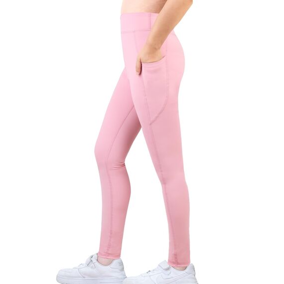 Monbessi Sportleggins Kinder Mädchen mit Handytasche Sporthose Hohe Taille Turnleggins Mädchen Lang für Gym Yoga Gymnastik(150, Rosa)