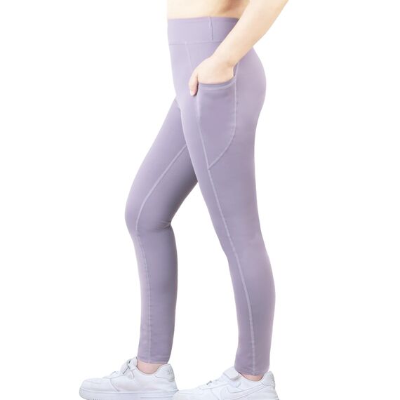 Monbessi Sportleggins Kinder Mädchen mit Handytasche Sporthose Hohe Taille Turnleggins Mädchen Lang für Gym Yoga Gymnastik(160, Lila)