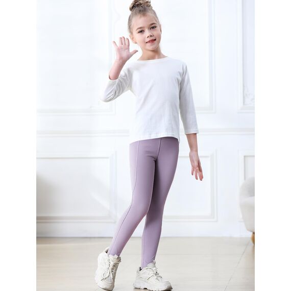 Monbessi Sportleggins Kinder Mädchen mit Handytasche Sporthose Hohe Taille Turnleggins Mädchen Lang für Gym Yoga Gymnastik(120, Lila)