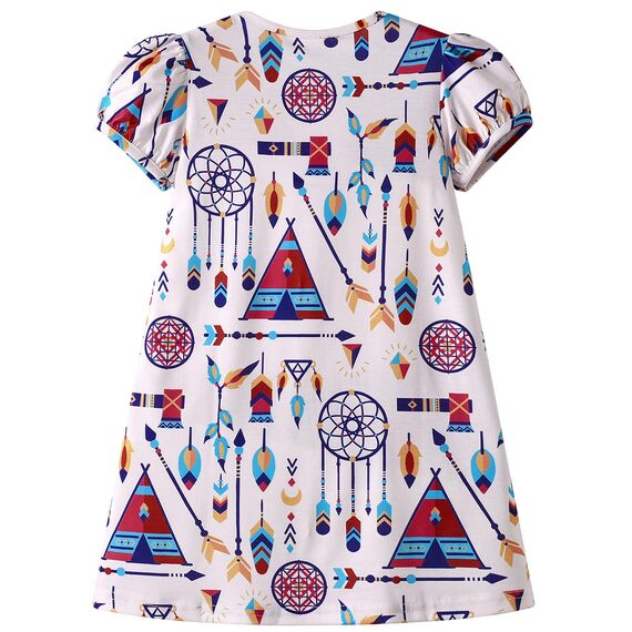 VIKITA Kleider Mädchen Kurzarm Kleid Baumwolle Bunt Print Stickerei Sommer Kleidung SH5829 3T