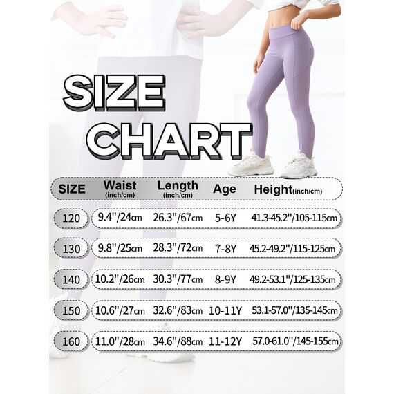 Monbessi Sportleggins Kinder Mädchen mit Handytasche Sporthose Hohe Taille Turnleggins Mädchen Lang für Gym Yoga Gymnastik(120, Lila)