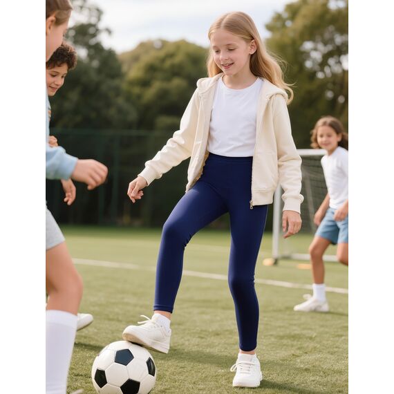 KEREDA Leggings Mädchen Baumwolle Sport Kinder Sportleggings Teenager Lang Hosen Navy 140-146