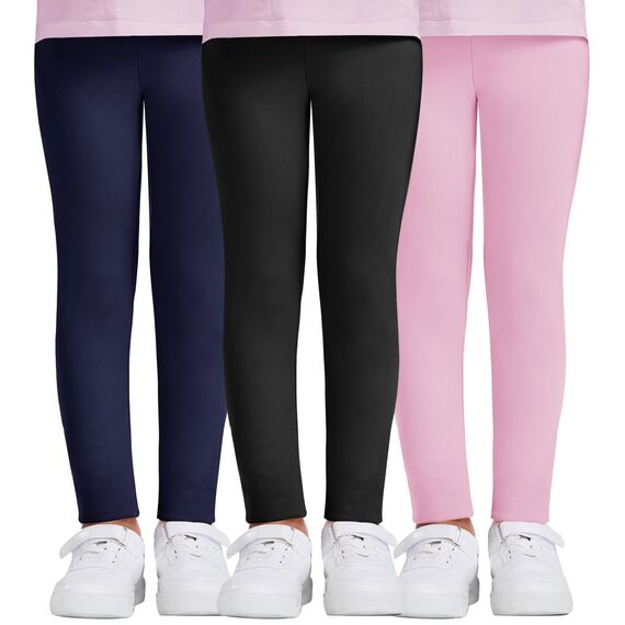 DDOBB Leggings Mädchen, High Waist Leggins Kinder Sportleggins Lange 3er-Pack, Weich Elastisch Basic Sporthose Blickdichte Hose für Tanz Yoga Alltag(Schwarz+Navy+Rosa, L=(8-10 Jahre))