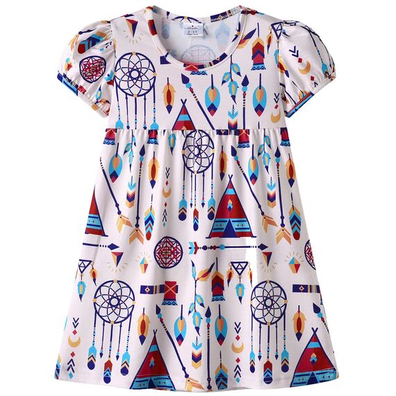 VIKITA Kleider Mädchen Kurzarm Kleid Baumwolle Bunt Print Stickerei Sommer Kleidung SH5829 6T