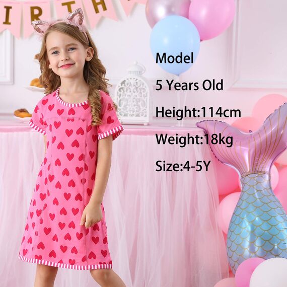 VIKITA Kleider Mädchen Kurzarm Kleid Baumwolle Bunt Print Stickerei Sommer Kleidung MS0320 12T