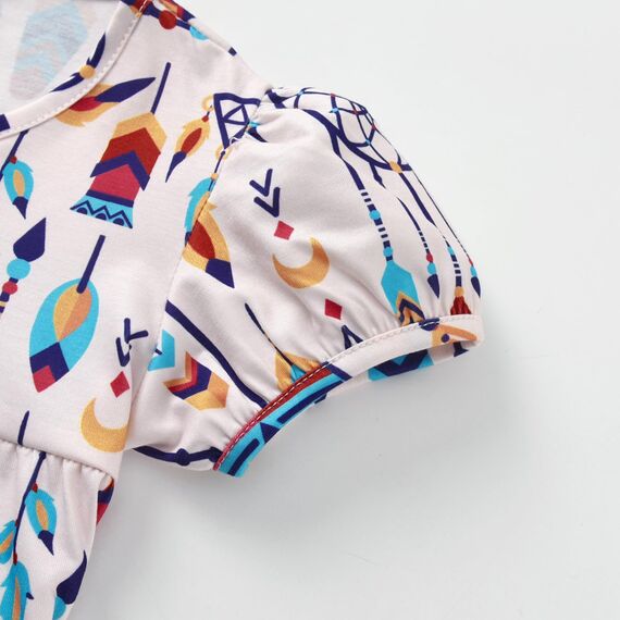 VIKITA Kleider Mädchen Kurzarm Kleid Baumwolle Bunt Print Stickerei Sommer Kleidung SH5829 5T