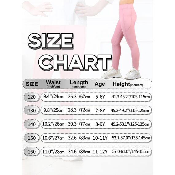 Monbessi Sportleggins Kinder Mädchen mit Handytasche Sporthose Hohe Taille Turnleggins Mädchen Lang für Gym Yoga Gymnastik(130, Rosa)