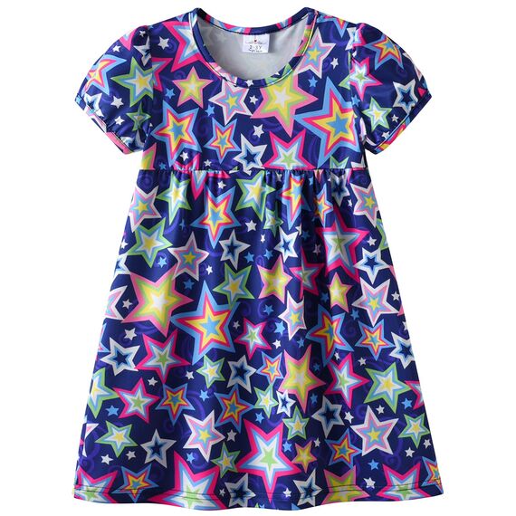 VIKITA Kleider Mädchen Kurzarm Kleid Baumwolle Bunt Print Stickerei Sommer Kleidung SH5826 5T