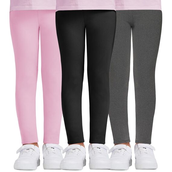 DDOBB Leggings Mädchen, High Waist Leggins Kinder Sportleggins Lange 3er-Pack, Weich Elastisch Basic Sporthose Blickdichte Hose für Tanz Yoga Alltag(Schwarz+Rosa+Hellgrau, L=(8-10 Jahre))