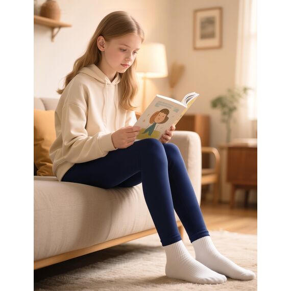 KEREDA Leggings Mädchen Baumwolle Sport Kinder Sportleggings Teenager Lang Hosen Navy 140-146