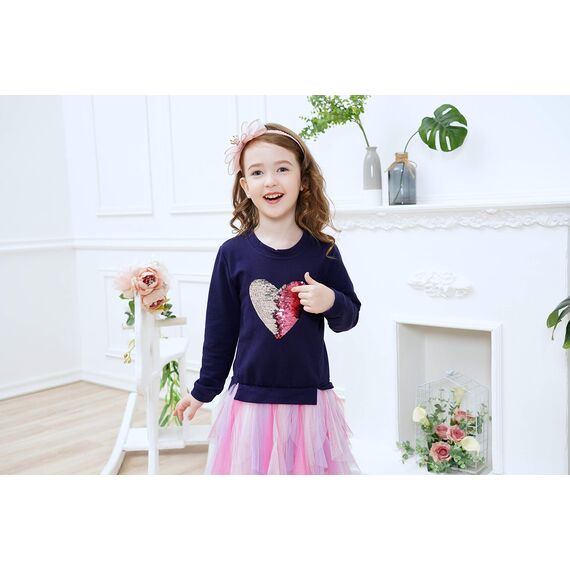 VIKITA Kleider Mädchen Langarm Kleid Baumwolle Bunt Print Stickerei Winter Kleidung Lh4560Blue 4T