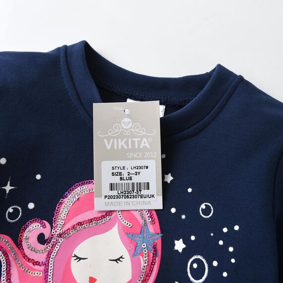 VIKITA Kleider Mädchen Langarm Kleid Baumwolle Bunt Print Stickerei Winter Kleidung Lh2307 8T