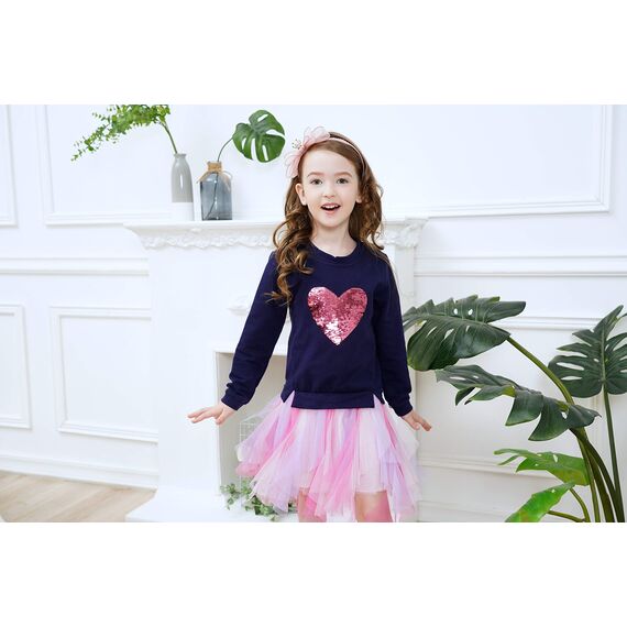 VIKITA Kleider Mädchen Langarm Kleid Baumwolle Bunt Print Stickerei Winter Kleidung Lh4560Blue 10T