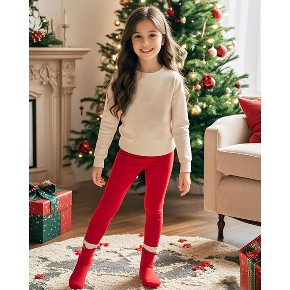 KEREDA Leggings Mädchen Baumwolle Sport Kinder Sportleggings Teenager Lang Hosen Rot 140-146